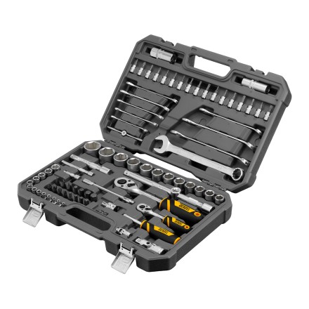 Набор инструментов Denzel, 1/2&quot;, 1/4&quot;, CrV, S2, пластиковый кейс, 82 предмета 15809 купить в Надыме