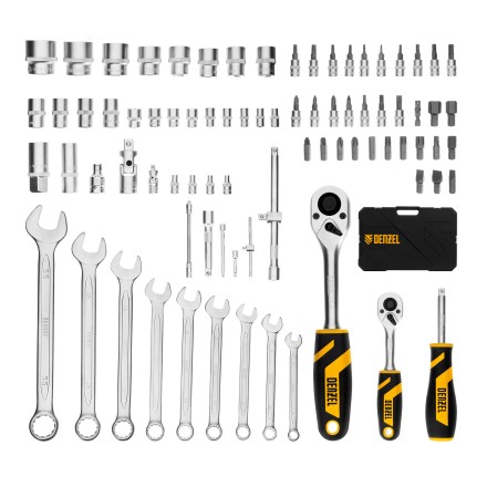 Набор инструментов Denzel, 1/2&quot;, 1/4&quot;, CrV, S2, пластиковый кейс, 82 предмета 15809 купить в Надыме