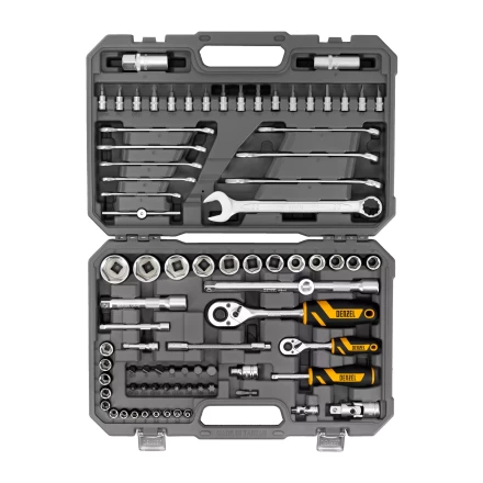 Набор инструментов Denzel, 1/2", 1/4", CrV, S2, пластиковый кейс, 82 предмета 15809 купить в Надыме
