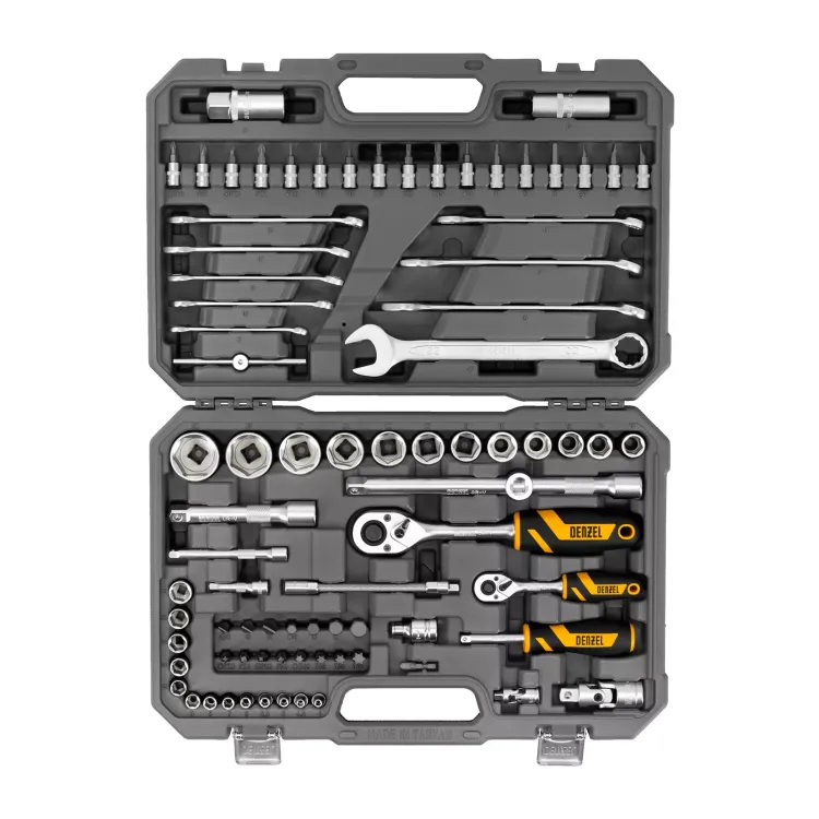 Набор инструментов Denzel, 1/2", 1/4", CrV, S2, пластиковый кейс, 82 предмета 15809 купить в Надыме