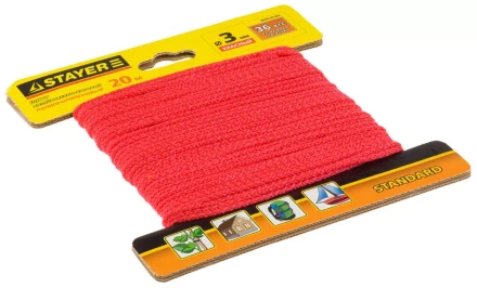 Шнур STAYER "STANDARD" хозяйственно-бытовой, полипропиленовый, вязанный, без сердечника, красный, d 3, 20м 50425-03-020 купить в Надыме