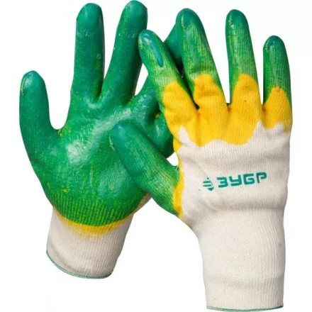Перчатки ЗУБР "МАСТЕР" трикотажные, х/б, двойная обливная ладонь из латекса, L-XL 11459-XL купить в Надыме
