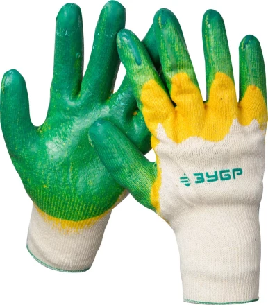 Перчатки ЗУБР "МАСТЕР" трикотажные, х/б, двойная обливная ладонь из латекса, L-XL 11459-XL купить в Надыме