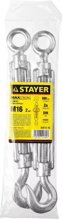 Талреп DIN 1480, крюк-кольцо, оцинкованный, М16, 2 шт, STAYER Master 30515-16 30515-16 купить в Надыме