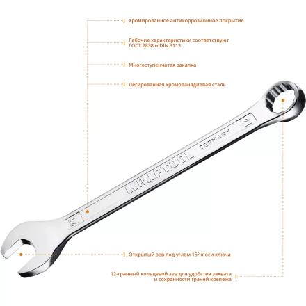 Ключи комбинированные KRAFTOOL, Cr-V, DIN 3113 27079-21 купить в Надыме