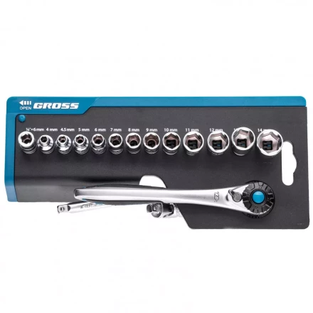 Набор торцевых головок трещотка 120 зубьев 36 предметов 1/4" CrV Gross 14142 купить в Надыме