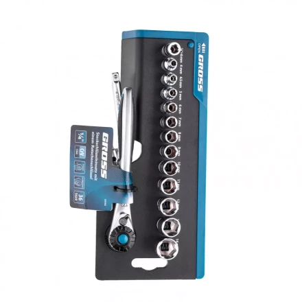 Набор торцевых головок трещотка 120 зубьев 36 предметов 1/4" CrV Gross 14142 купить в Надыме