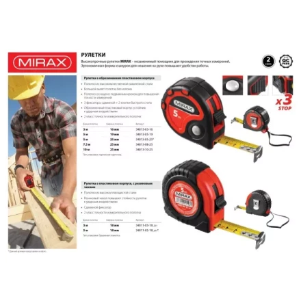 Рулетка MIRAX, 3 стопора, двухкомпонентный пластиковый корпус, 10мх25мм 34013-10-25 купить в Надыме