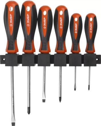 Набор ЗУБР "МАСТЕР": Отвертки, Cr-v, эргономичная двухкомпонентная рукоятка, 6шт, на пластиковой стойке 25065-H5_z02 купить в Надыме