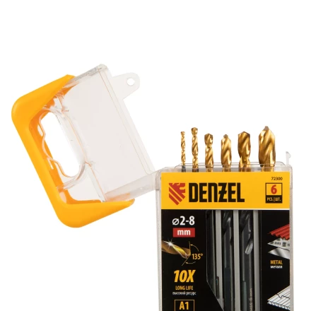 Набор сверл по металлу, 2-3-4-5-6-8 мм, HSS-Tin, Golden Tip, 6 шт Denzel 72300 купить в Надыме