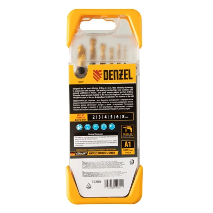 Набор сверл по металлу, 2-3-4-5-6-8 мм, HSS-Tin, Golden Tip, 6 шт Denzel 72300 купить в Надыме