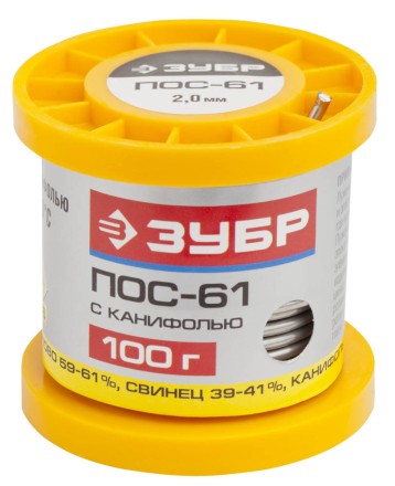 Припой ЗУБР, ПОС 61, трубка с канифолью, 100г, 2мм 55450-100-20C купить в Надыме