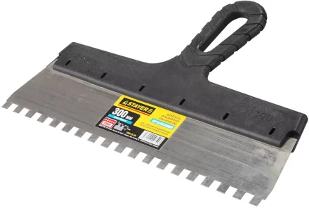 Шпатель STAYER "PROFESSIONAL" нержавеющий зубчатый с пластмассовой ручкой, 300мм, зуб 8х8мм 1009-30-08 купить в Надыме