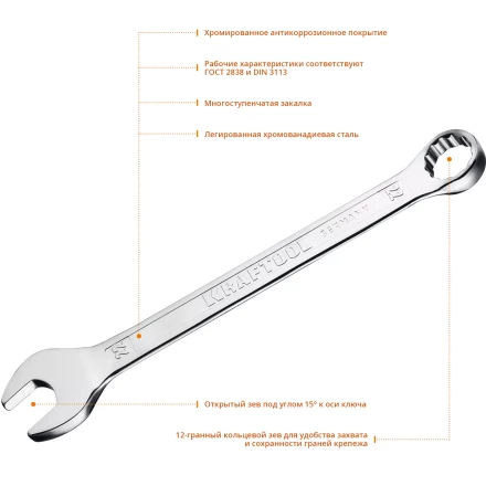Ключи комбинированные KRAFTOOL, Cr-V, DIN 3113 27079-22 купить в Надыме
