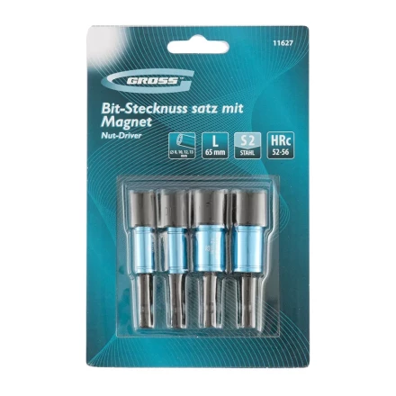 Набор бит с торцевыми головками 8,10,12,13 мм магнитные Nut-Driver S2 Gross 11627 купить в Надыме