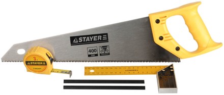 Набор STAYER &quot;STANDARD&quot; для столярных работ: ножовка по дереву 400 мм, угольник 200 мм, рулетка 3 м, 2 карандаша, 5 пред 15084-H5 купить в Надыме