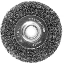 ЗУБР "ПРОФЕССИОНАЛ". Щетка дисковая для точильно-шлифовального станка, витая стальная проволока 0,3мм, 100х12,7мм 35185-100_z02