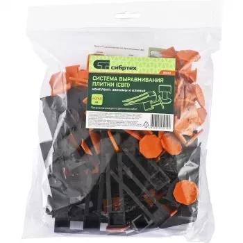 Система выравнивания плитки СВП. Комплект - зажим - клин 40/40 штук (пакет ПЭНД) СИБРТЕХ 88060 купить в Надыме
