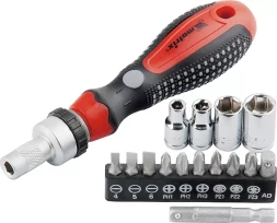 Отвёртка реверсивная с набором бит и насадок торцевых,CrV,1/4",16шт MATRIX 11332
