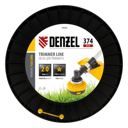 Леска для триммера звезда, 2,0мм х 374м, на DIN катушке FLEX CORD,  Denzel 96285 купить в Надыме