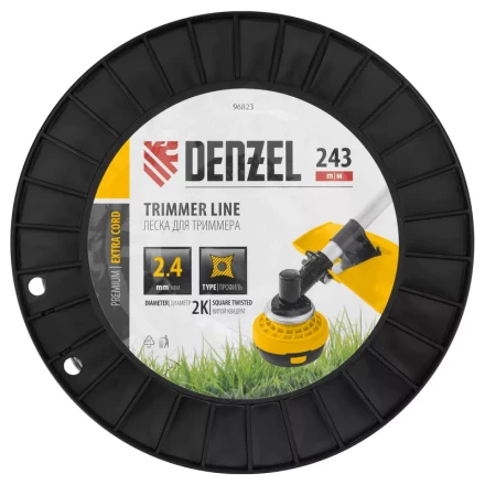 Леска для триммера двухкомпонентная витой квадрат, 2,4мм х 243м, на DIN катушке EXTRA CORD// Denzel 96823 купить в Надыме