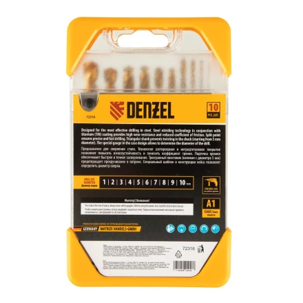 Набор сверл по металлу, 1-10 мм, HSS-Tin, Golden Tip, 10 шт Denzel 72316 купить в Надыме