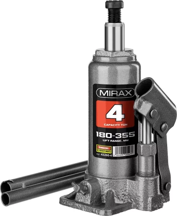 Домкрат гидравлический бутылочный, 4т, 180-355 мм, MIRAX 43260-4 43260-4 купить в Надыме