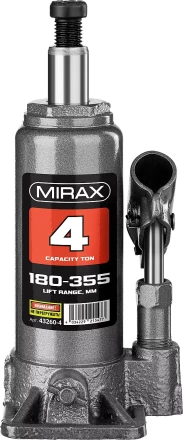 Домкрат гидравлический бутылочный, 4т, 180-355 мм, MIRAX 43260-4 43260-4 купить в Надыме