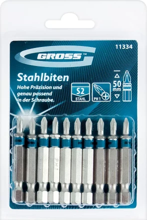 Набор бит РZ1х50, сталь S2, 10шт GROSS 11344 купить в Надыме