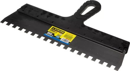 Шпатель STAYER "PROFESSIONAL" нержавеющий зубчатый с пластмассовой ручкой, 350мм, зуб 10х10мм 1009-35-10 купить в Надыме
