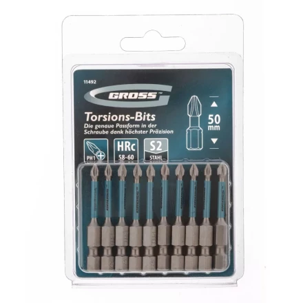 Набор бит торсионных PH1x50 мм для ударных шуруповертов 10 шт. Gross 11492 купить в Надыме