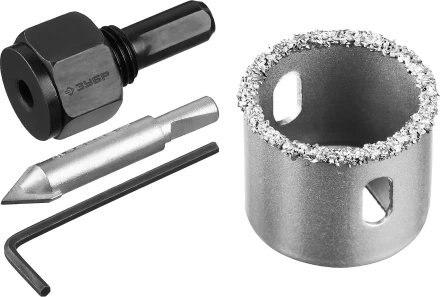 Коронка-чашка ЗУБР "ПРОФЕССИОНАЛ" c карбид-вольфрамовым нанесением, 32 мм, высота 25 мм, в сборе с державкой и сверлом 33360-032_z01 купить в Надыме