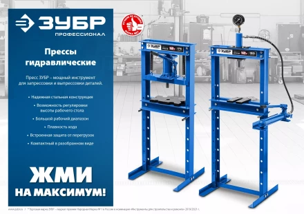 ЗУБР ПГД-12, 12 т, гидравлический пресс с домкратом и возвратными пружинами, Профессионал (43070-12) купить в Надыме