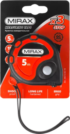 Рулетка MIRAX, 3 стопора, двухкомпонентный пластиковый корпус, 5мх19мм 34013-05-19 купить в Надыме