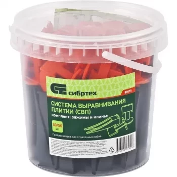 Система выравнивания плитки СВП. Комплект - зажим - клин 50/50 штук (ведерко ПЭНД 1100 мл)  СИБРТЕХ 88070 купить в Надыме
