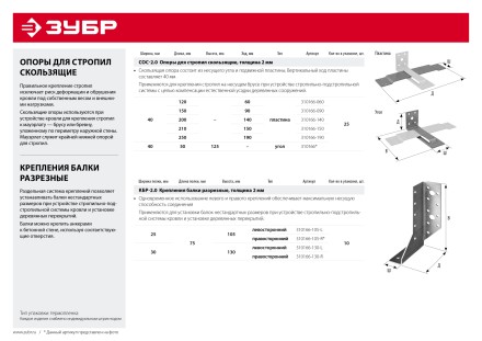 ЗУБР СОС-2.0, 40 x 120 (60) x 2 мм, пластина, скользящая опора для стропил (310166-060) купить в Надыме