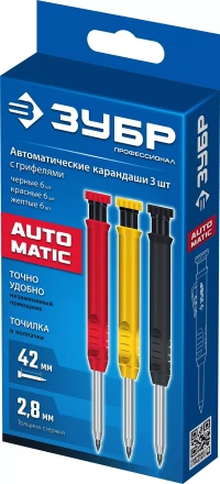 ЗУБР АСК набор: 18 сменных грифелей: 6ч + 6ж + 6к ( d 2,8 мм, HB), 3 автоматических карандаша (06312-H6) купить в Надыме
