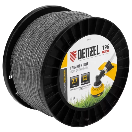 Леска для триммера двухкомпонентная витой квадрат, 2,7мм х 196м, на DIN катушке EXTRA CORD// Denzel 96824 купить в Надыме