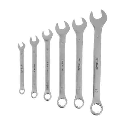 Набор ключей комбинированных Stels 6-17 мм, 6 шт., CrV, матовый хром, 15442 купить в Надыме