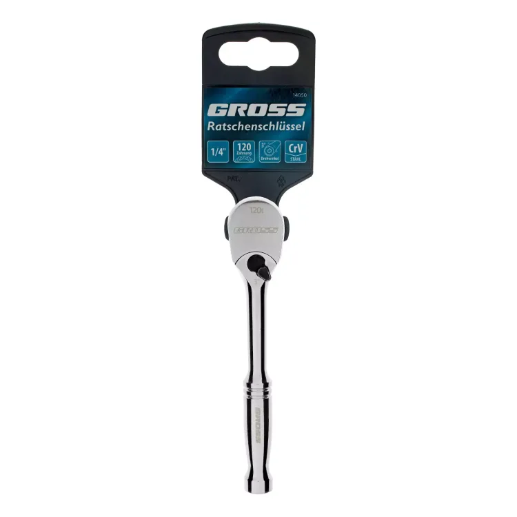 Ключ-трещотка 1/4" Gross 14050, CrV, 120 зубьев, цельнометаллический, хром купить в Надыме