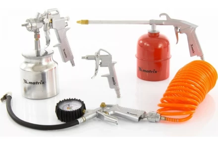 Набор пневмоинструмента 5 предметов быстросъемное соединение, краскораспылитель с нижним бачком MATRIX 57302 купить в Надыме