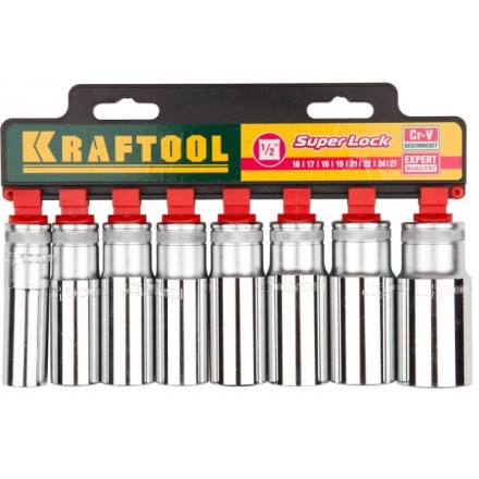 Набор KRAFTOOL &quot;EXPERT QUALITAT&quot; Торцовые головки &quot;SUPER LOCK&quot; удлин, 1/2&quot;, 16-27мм, 8 предметов 27865-H8_z01 купить в Надыме