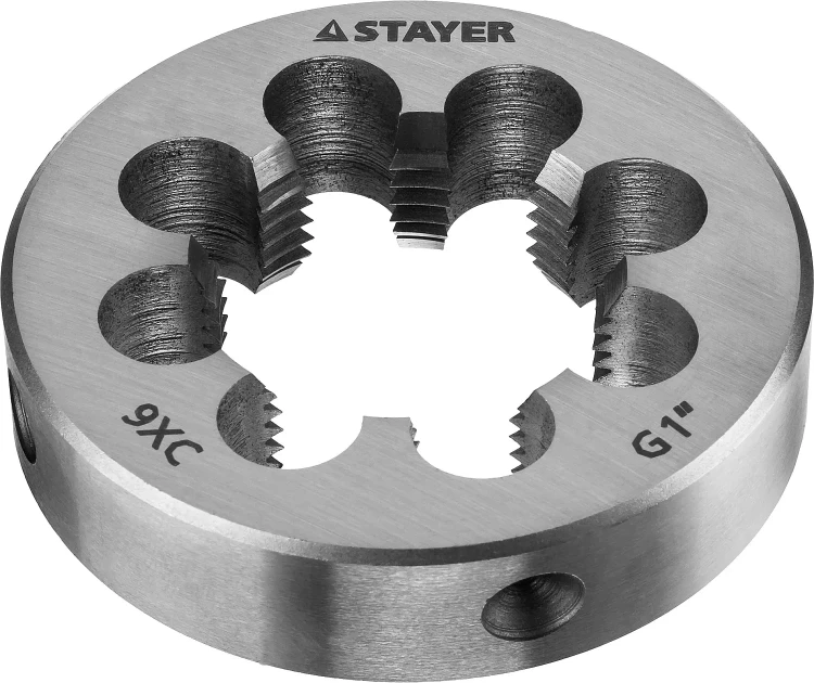Плашка круглая ручная STAYER "MASTER", сталь 9ХС, для трубной резьбы G 1`` 28029-1 купить в Надыме