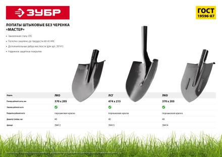 ЗУБР Мастер, 474 х 215 мм, полотно 1.6 мм, закалено, без черенка, тип ЛСГ, штыковая лопата (39413) купить в Надыме