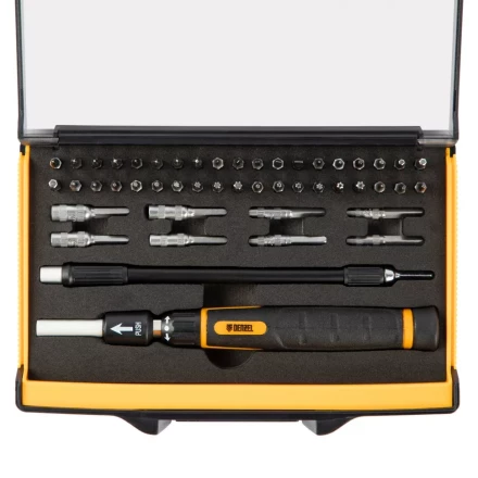 Отвертка с набором бит и торцевых головок для точных работ Denzel 7711599, гибкий привод, 48 шт, CrMo купить в Надыме