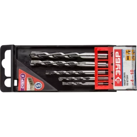 Набор ЗУБР Свёрла "СУПЕР-6" по бетону, ударные, с шестигранным хвостовиком, 4; 5; 6; 8; 10мм, 5шт 2916-H5 купить в Надыме