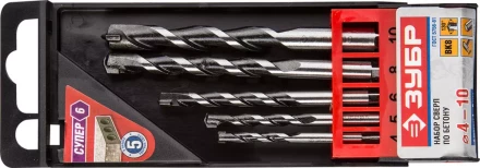 Набор ЗУБР Свёрла "СУПЕР-6" по бетону, ударные, с шестигранным хвостовиком, 4; 5; 6; 8; 10мм, 5шт 2916-H5 купить в Надыме