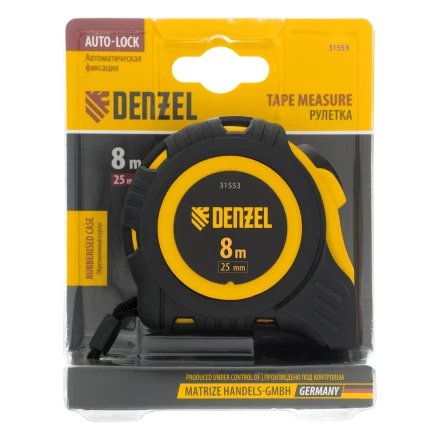 Рулетка Denzel 8м х 25мм, обрезиненный корпус, автоматическая фиксация 31553 купить в Надыме