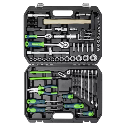 Набор инструментов Сибртех 13394, 1/2", 1/4", пластиковый кейс 76 предметов купить в Надыме