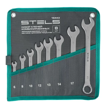 Набор ключей комбинированных Stels 6-19 мм, 8 шт., CrV, матовый хром 15443 купить в Надыме